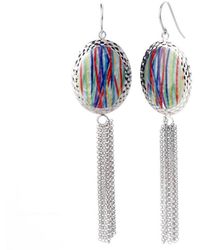 Gold & Honey - Oval Tie Dye Printed Tassel Earrings - Lyst
