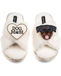 Laines London - Neutrals Boucle Slippers With Dog Mum/Mom & Rottweiler Brooches - Lyst