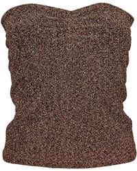 Lalipop Design - Strapless Fitted Shiny Bronze Knitted Top - Lyst