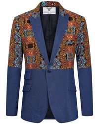 Ohema Ohene - Denim & African Print Lapel Blazer - Lyst