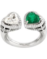 Artisan - Heart Cut Natural Emerald & Diamond In 18k White Gold Bypass Designer Ring - Lyst