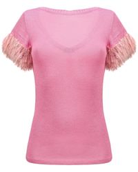 Andreeva - Pink Knit Top With Handmade Knit Details - Lyst