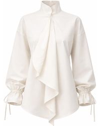 Julia Allert - High Neck Draped Cotton Blouse - Lyst