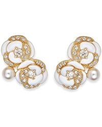 Grosse - Crystal & Pearl Flower Clip On Earrings, Series Blanc Camelia - Lyst
