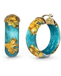 Gold & Honey - Gold Leaf Huggies In Teal - Lyst