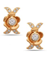 Artisan - 18k Yellow Gold With Natural Diamond Rose Shape Stud Earrings - Lyst