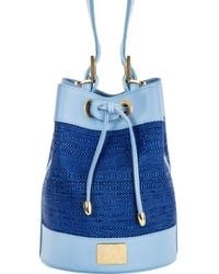Henry Daniel Roma - Alice Bucket Bag Blu Leather & Blu Raffia - Lyst