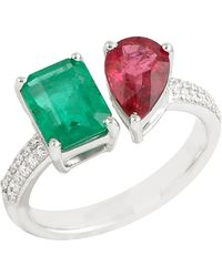 Artisan - Emerald & Ruby Diamond Open Bypass Ring - Lyst