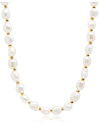 Nialaya - Baroque Pearl Choker With Gold Beads - Lyst