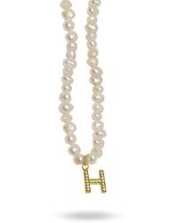 LINYA JEWELLERY - Mono Letter Pearl Necklace H - Lyst