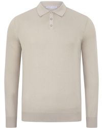 Paul James Knitwear - Neutrals Cotton Hall Long Sleeve Knitted Polo Shirt - Lyst