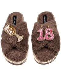 Laines London - Neutrals Laines Neutral Boucle Slippers With 18Th Birthday & Champers Brooches - Lyst