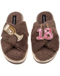 Laines London - Neutrals Laines Neutral Boucle Slippers With 18Th Birthday & Champers Brooches - Lyst