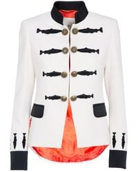 The Extreme Collection - Ecru Crepe Embroidered Military Blazer With Golden Buttons Nuvola - Lyst