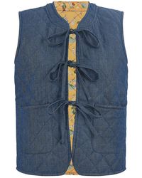 Yumi' - Chambray Cotton Quilted Reversible Vest - Lyst