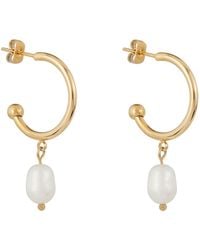 Ballinger Jewellery - Slim Freshwater Pearl Hoop Earrings - Lyst