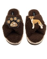 Laines London - Neutrals Boucle Slippers With Paw & Fawn & Italian Greyhound Brooches - Lyst