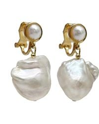 Farra - Baroque Pearls Dangle Clip On Earrings - Lyst
