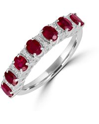 Artisan - Prong Set Ruby Gemstone Pave Diamond Eternity Band Ring - Lyst