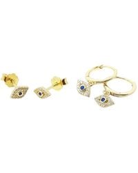 Harfi - Minimalist Evil Eye Earrings Gift Set Plated Dainty Hoop & Stud Charm Earrings For Protection - Lyst