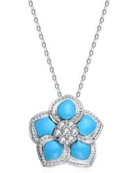 Genevive Jewelry - Sterling Silver White Cubic Zirconia Light Blue Flower Pendant - Lyst