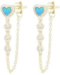 KAMARIA - Heart Chain Stud Earrings With Crystals - Lyst