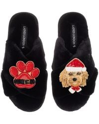 Laines London - Classic Slippers With Christmas Golden Cavapoo & Paw Brooches - Lyst