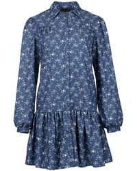 Conquista - Indigo Floral Dress With Buttons - Lyst