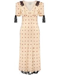 POST MERIDIEM - Fitted Lace Midi Dress With Short Sleeves - Lyst