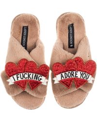 Laines London - Neutrals Classic Laines Slippers With I Fucking Adore You Brooches - Lyst