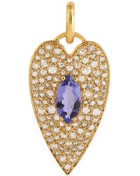 Artisan - Marquise Shape Blue Tanzanite With Pave Natural Diamond In Heart Pendant & 18k Gold - Lyst