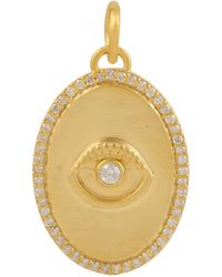 Artisan - Solid 14k Yellow Gold Natural Diamond Evil Eye Oval Charm Pendant Jewelry - Lyst