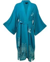 Artemis Muse - Origami & Hokusai Wave Embroidered Fully Lined Deep Long Kimono - Lyst