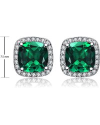 Genevive Jewelry - Sterling Emerald Cubic Zirconia Vintage Cushion Cluster Halo Stud Earrings - Lyst