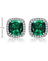 Genevive Jewelry - Sterling Silver Emerald Cubic Zirconia Vintage Cushion Cluster Halo Stud Earrings - Lyst