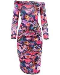 concept A trois - Midi Bodycon Elastic Dress With Bare Shoulders - Lyst