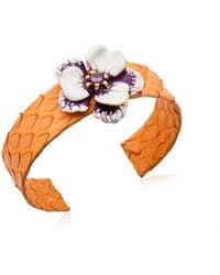 Milou Jewelry - Viola Flower Adjustable Leather Cuff Bracelet - Lyst