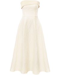POST MERIDIEM - Cream Jacquard Midi Dress With Satin Turn-Up - Lyst