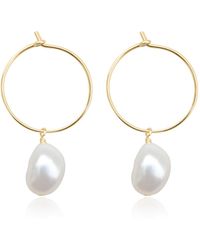Kiri & Belle - Elle Thin Hoop Pearl Drop Filled Earrings - Lyst