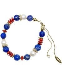 Farra - Lapis Bamboo Coral And Pearl Adjustable Slider Bracelet - Lyst
