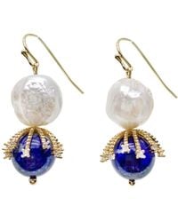Farra - Freshwater Pearl With Aventurine Dangle Earrings - Lyst
