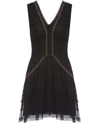 Nissa Metallic Details Silk Mini Dress - Black
