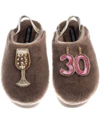 Laines London - Neutrals Flatform Cloud Closed Toe Slippers With 30Th Birthday & Champagne Glass Brooches - Lyst