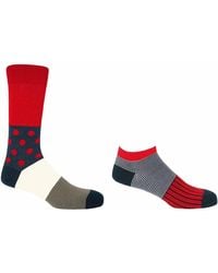 Peper Harow - Made in England - Scarlet Mayfair Crew & Oxford Stripe Trainer Socks 2 Pack - Lyst