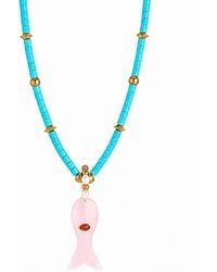 Ormiro - Love Fish & Rose Quartz Beaded Necklace - Lyst