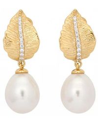 Angel Barocco - Diamond Leaves Baroque Pearl Earrings - Lyst