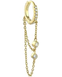 Artisan - 18k Solid Gold In Micro Pave Diamond Double Chain Hoop huggies Single Earring - Lyst