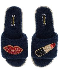 Laines London - Teddy Towelling Slipper Sliders With Artisan Red & Gold Pucker Up Brooches - Lyst