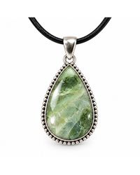Saéa - Sage And Cream Serpentine Teardrop Pendant Necklace On Leather Cord - Lyst