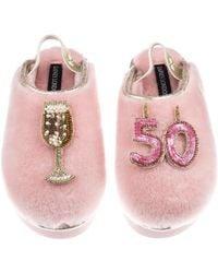 Laines London - Flatform Cloud Closed Toe Slippers With 50Th Birthday & Champagne Glass Brooches - Lyst